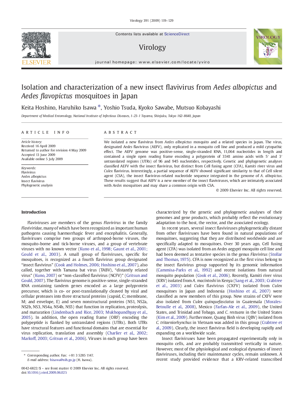 Isolation and characterization of a new insect flavivirus from Aedes albopictus and Aedes flavopictus mosquitoes in Japan