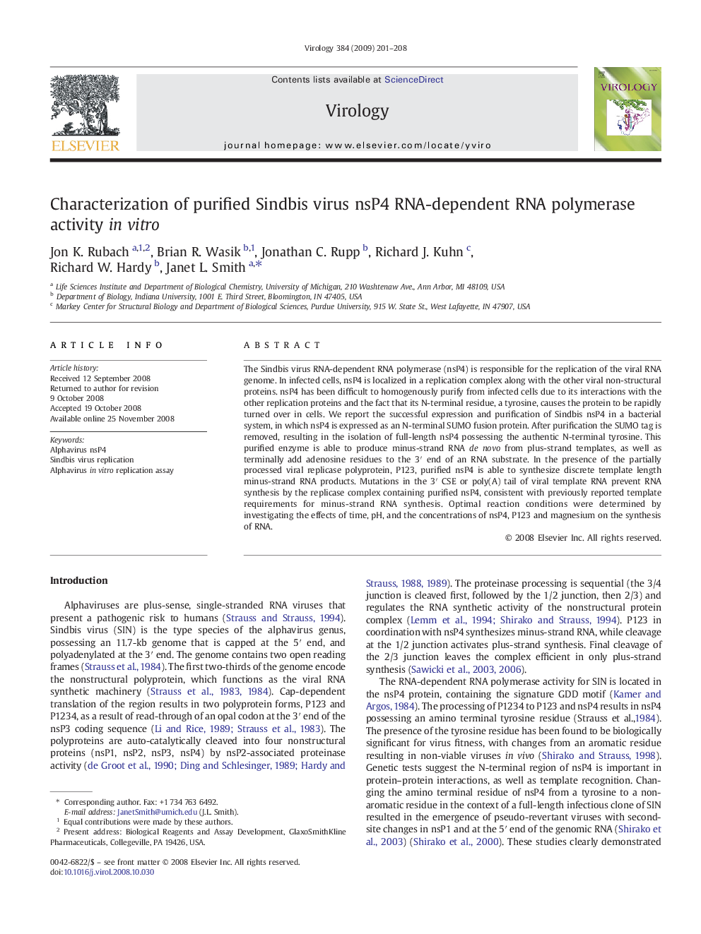Characterization of purified Sindbis virus nsP4 RNA-dependent RNA polymerase activity in vitro