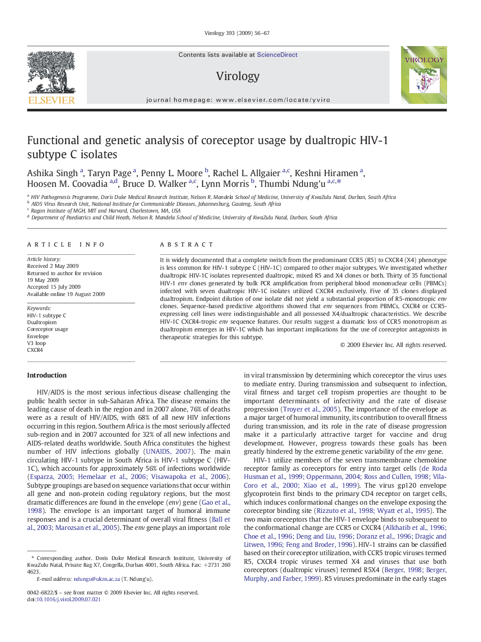 Functional and genetic analysis of coreceptor usage by dualtropic HIV-1 subtype C isolates