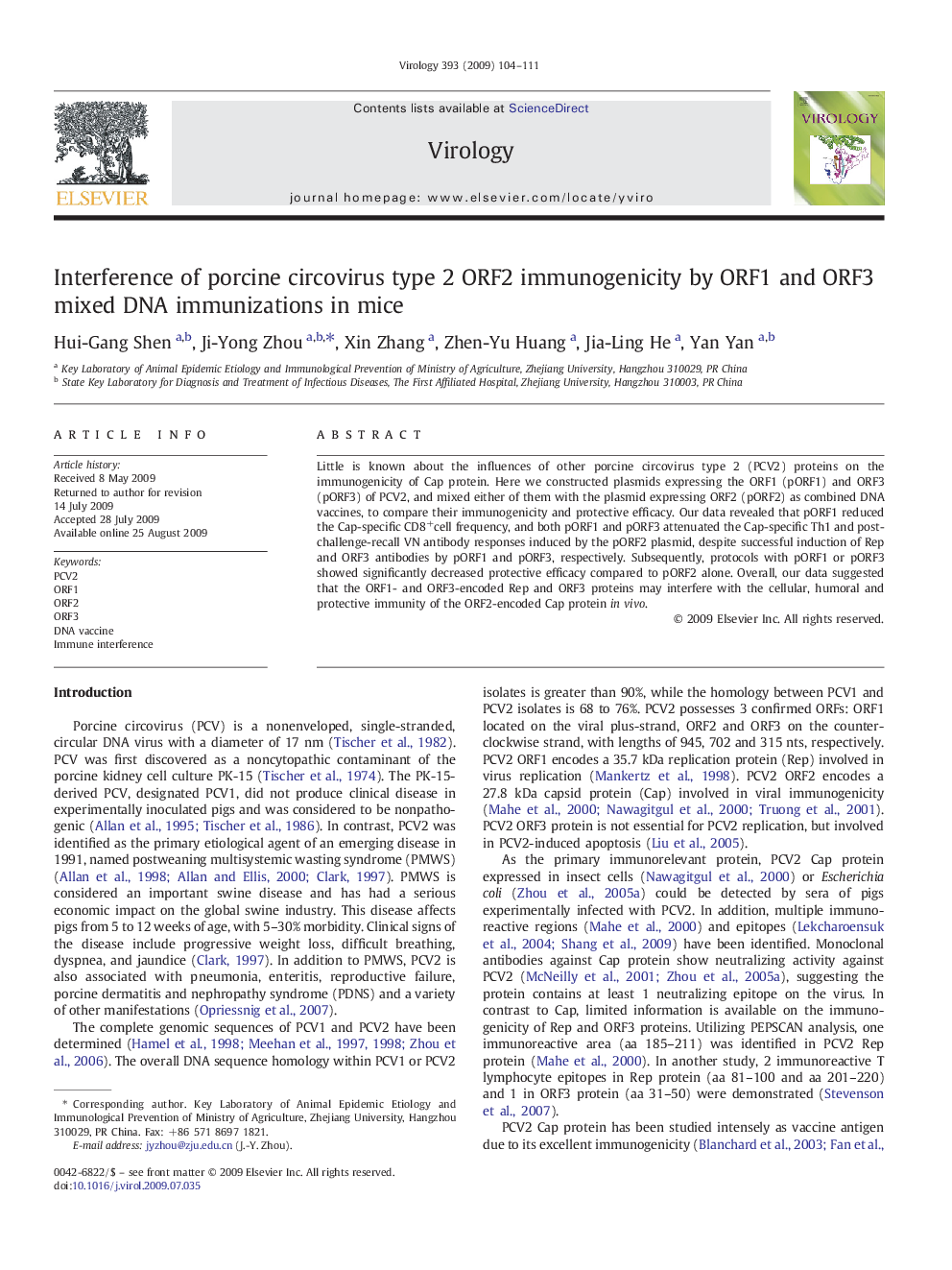 Interference of porcine circovirus type 2 ORF2 immunogenicity by ORF1 and ORF3 mixed DNA immunizations in mice