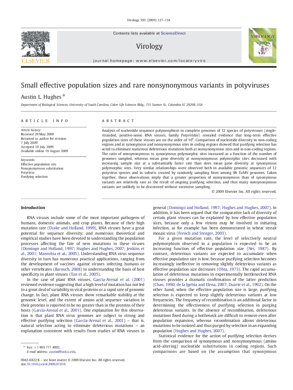 Small effective population sizes and rare nonsynonymous variants in potyviruses