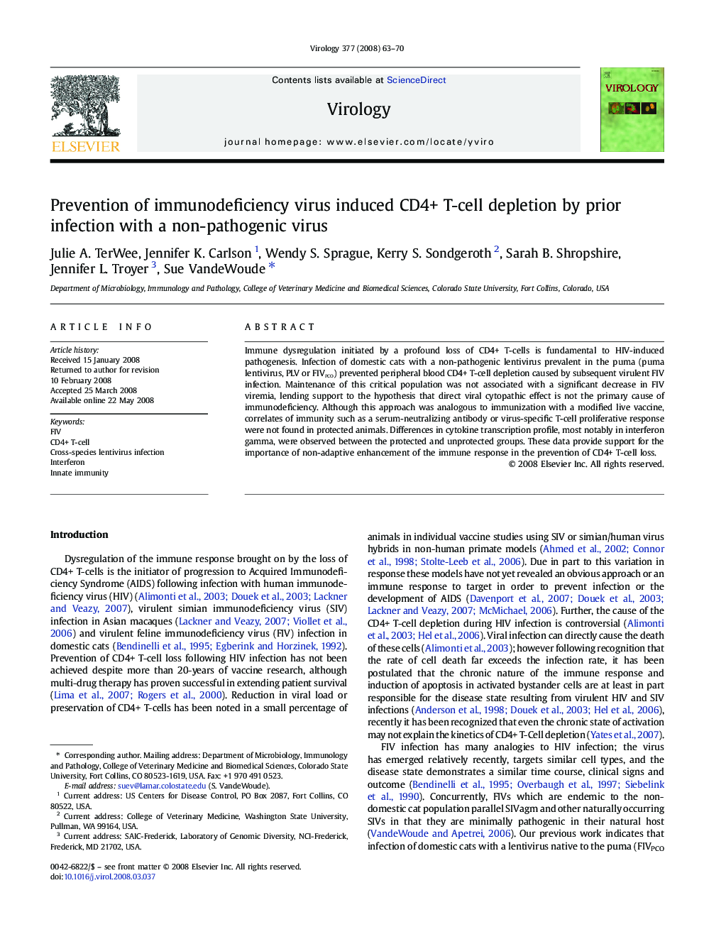 Prevention of immunodeficiency virus induced CD4+ T-cell depletion by prior infection with a non-pathogenic virus