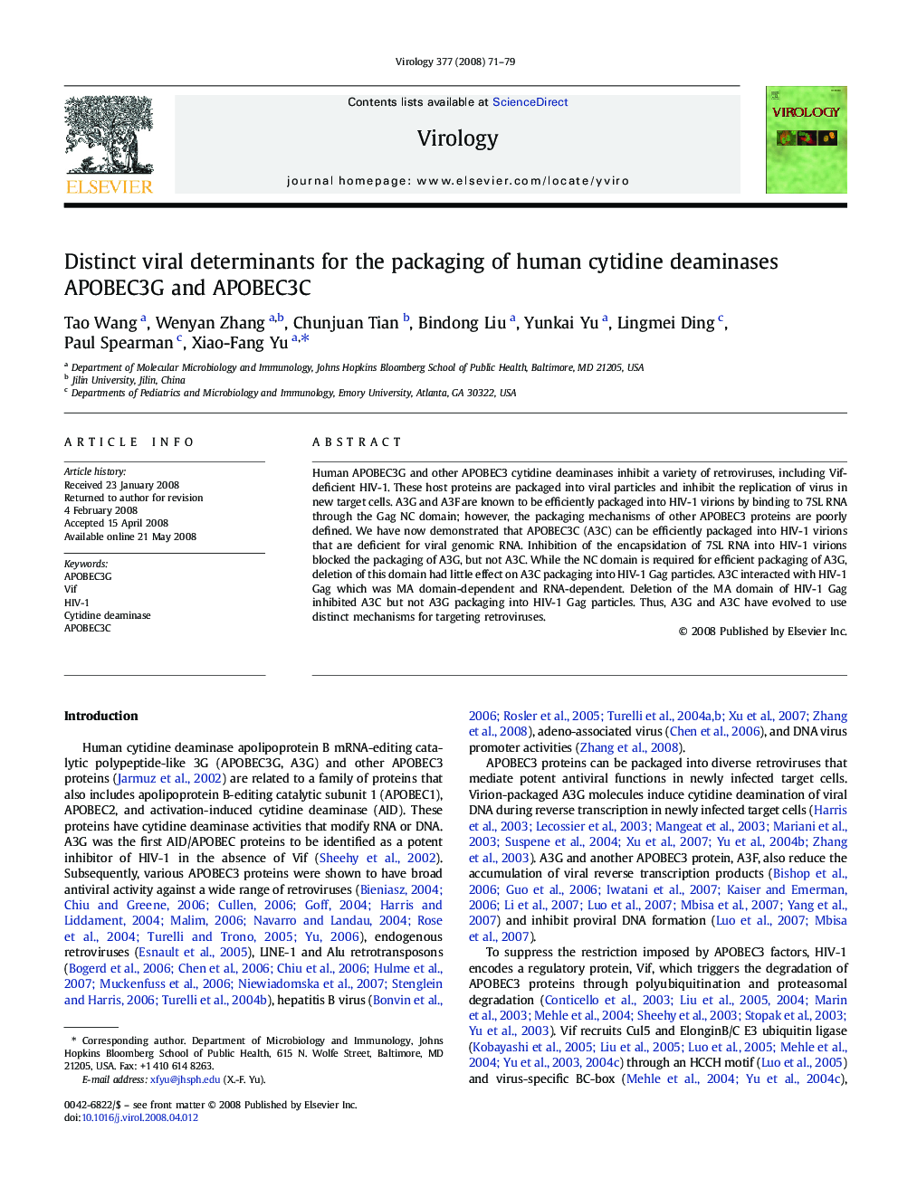 Distinct viral determinants for the packaging of human cytidine deaminases APOBEC3G and APOBEC3C