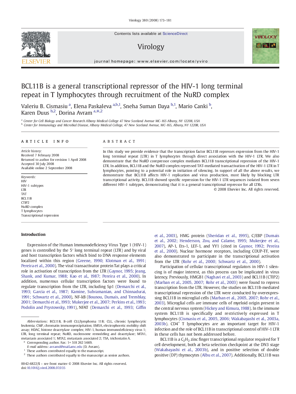 BCL11B is a general transcriptional repressor of the HIV-1 long terminal repeat in T lymphocytes through recruitment of the NuRD complex