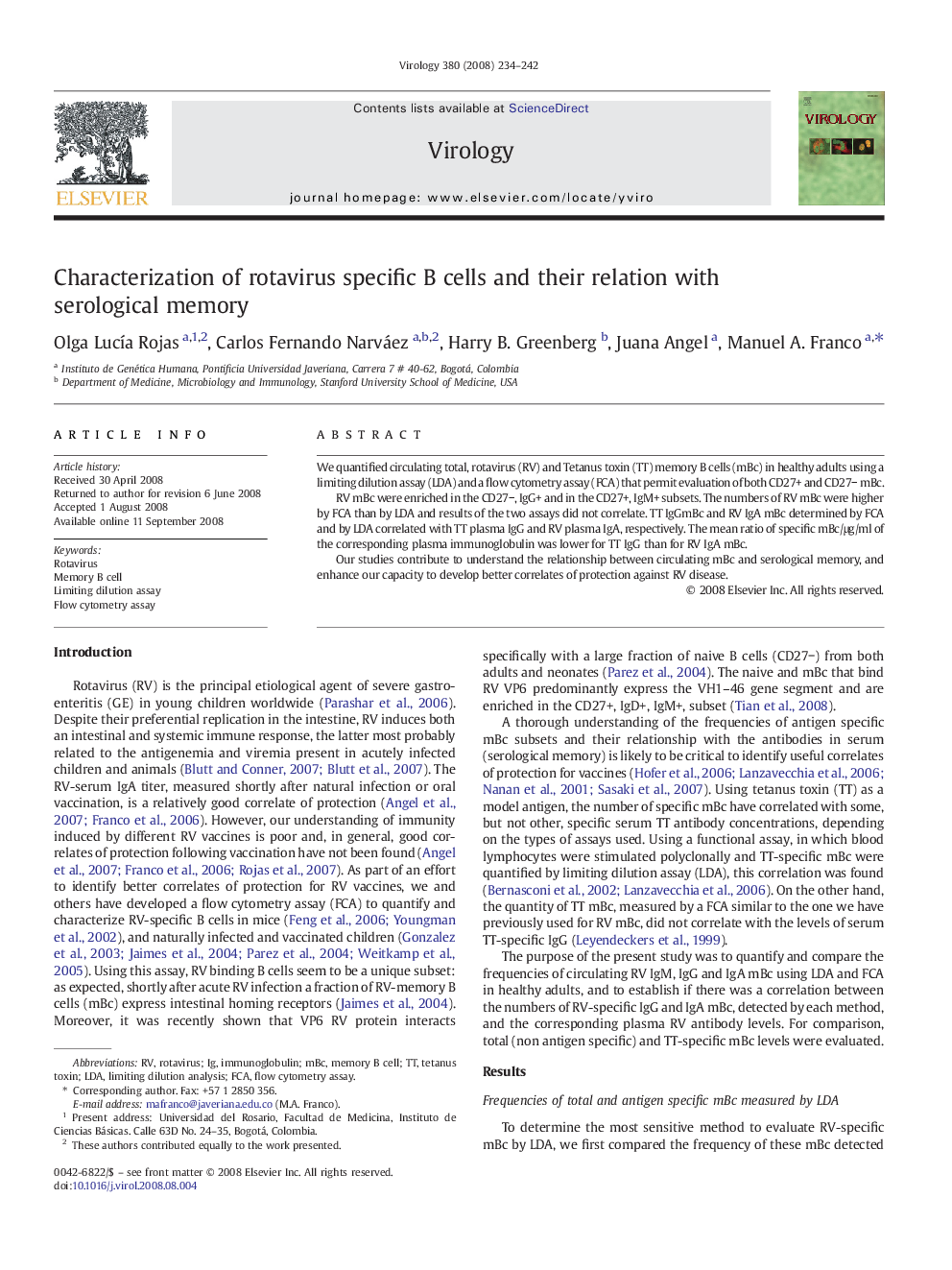 Characterization of rotavirus specific B cells and their relation with serological memory