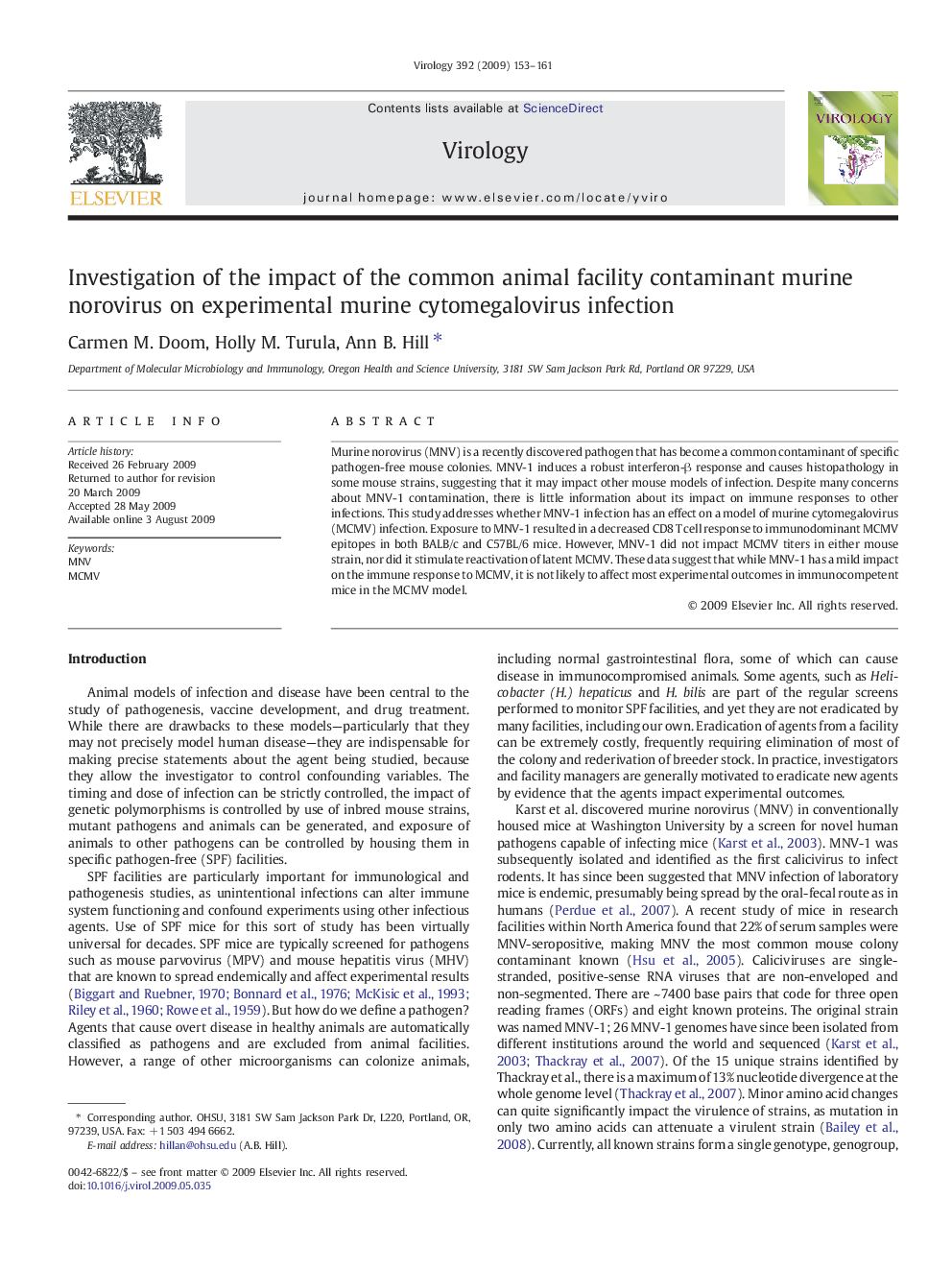 Investigation of the impact of the common animal facility contaminant murine norovirus on experimental murine cytomegalovirus infection