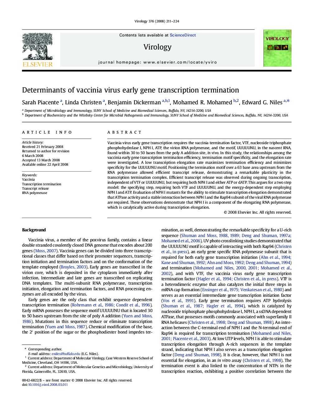 Determinants of vaccinia virus early gene transcription termination