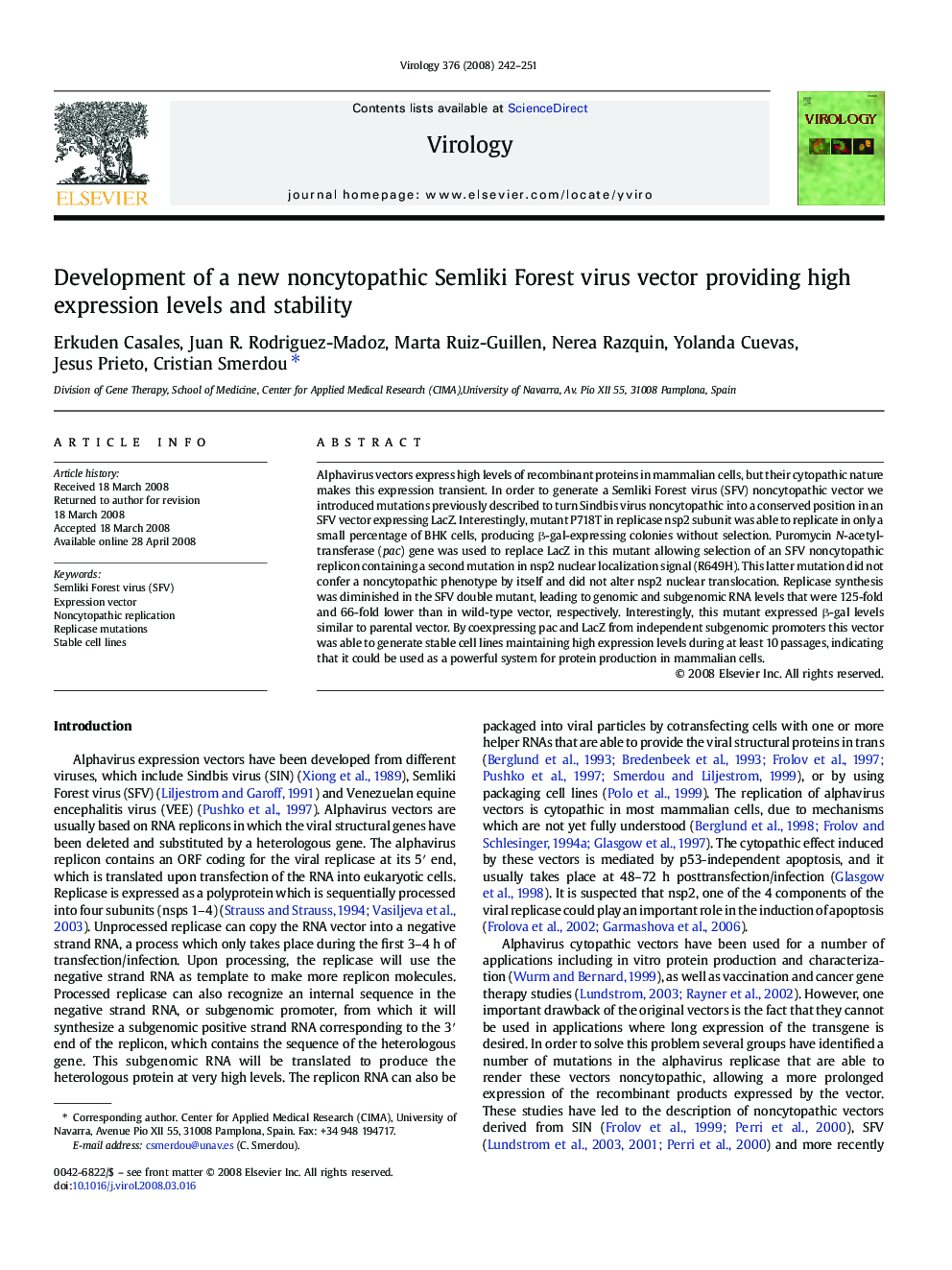 Development of a new noncytopathic Semliki Forest virus vector providing high expression levels and stability