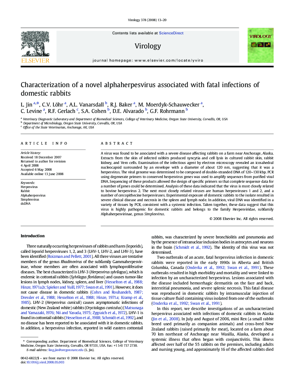 عکس صفحه اول مقاله: Characterization of a novel alphaherpesvirus associated with fatal infections of domestic rabbits Characterization of a novel alphaherpesvirus associated with fatal infections of domestic rabbits