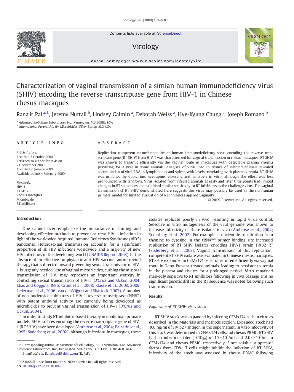 Characterization of vaginal transmission of a simian human immunodeficiency virus (SHIV) encoding the reverse transcriptase gene from HIV-1 in Chinese rhesus macaques