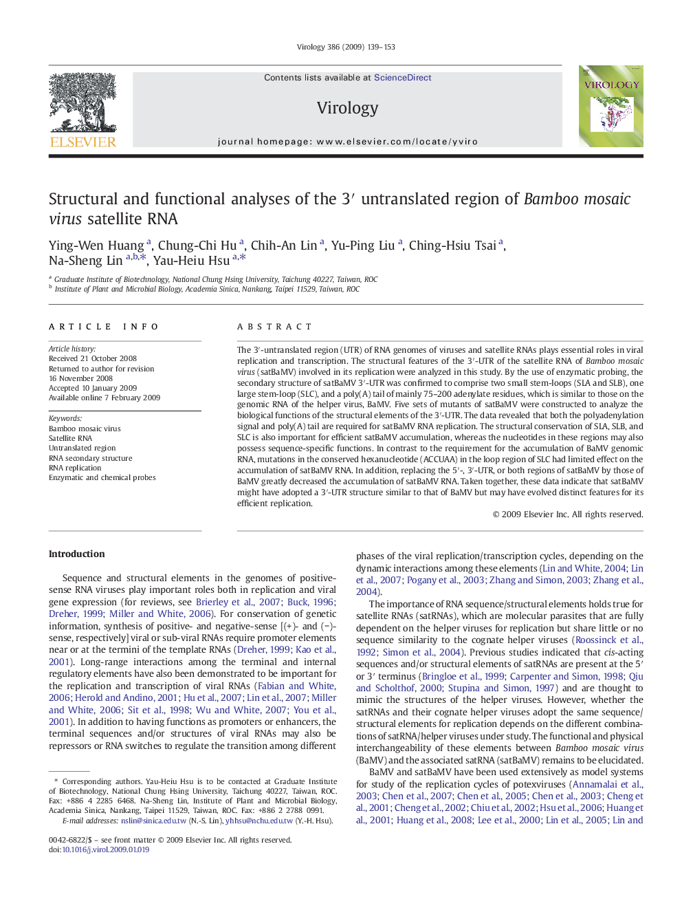 Structural and functional analyses of the 3′ untranslated region of Bamboo mosaic virus satellite RNA