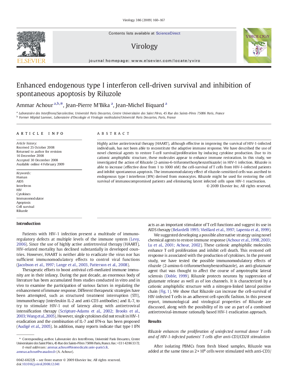 Enhanced endogenous type I interferon cell-driven survival and inhibition of spontaneous apoptosis by Riluzole