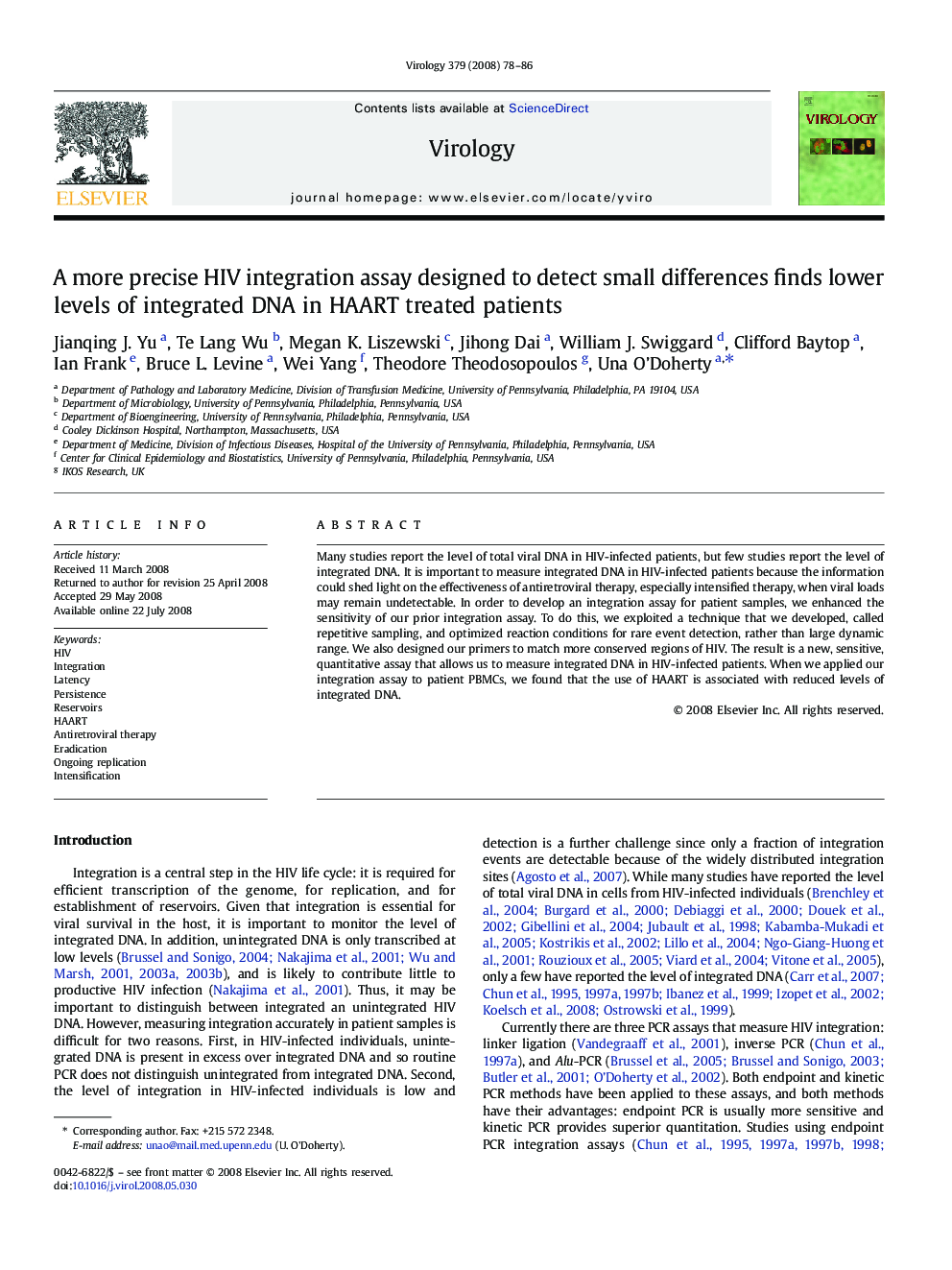 A more precise HIV integration assay designed to detect small differences finds lower levels of integrated DNA in HAART treated patients