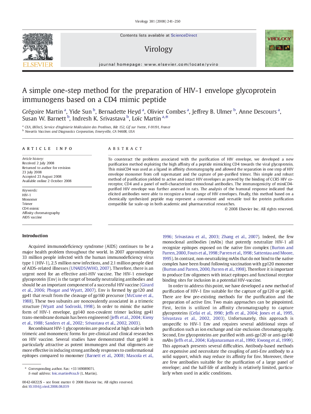 A simple one-step method for the preparation of HIV-1 envelope glycoprotein immunogens based on a CD4 mimic peptide