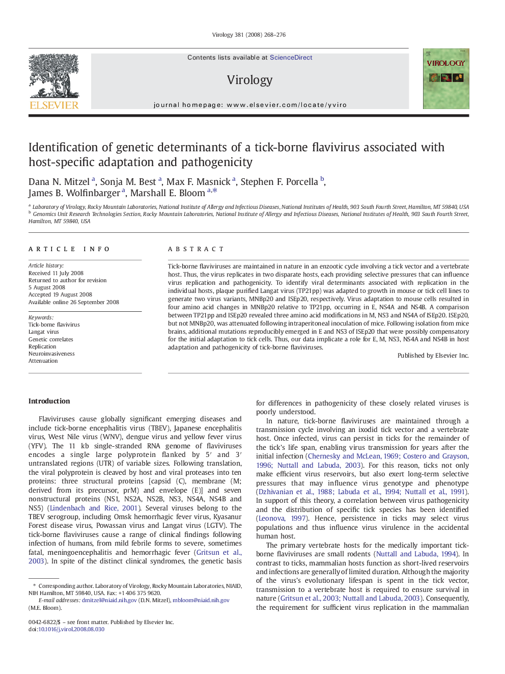 Identification of genetic determinants of a tick-borne flavivirus associated with host-specific adaptation and pathogenicity