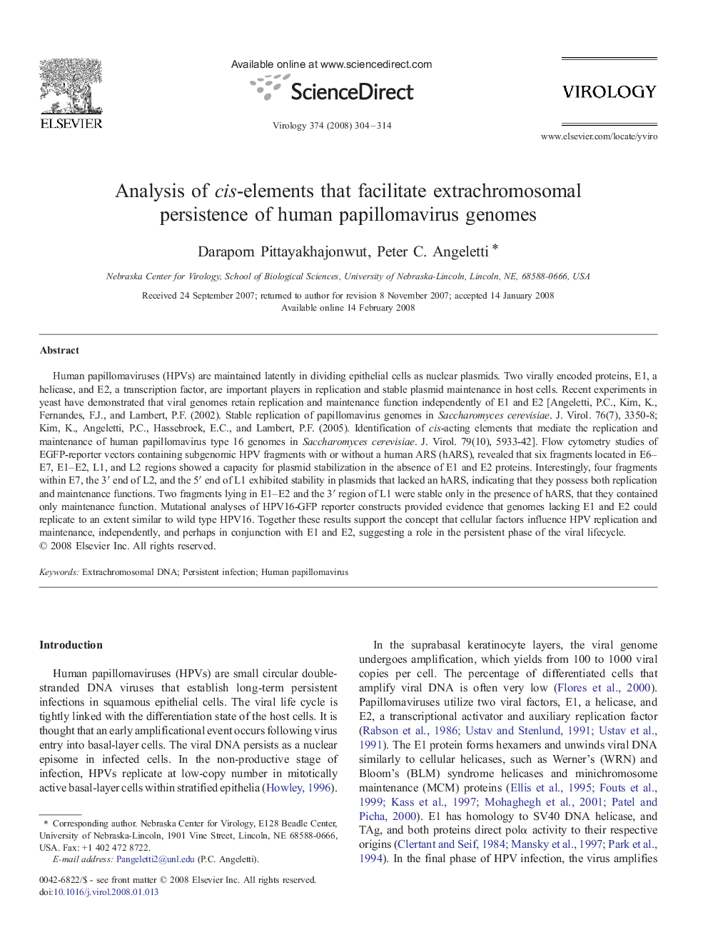 Analysis of cis-elements that facilitate extrachromosomal persistence of human papillomavirus genomes