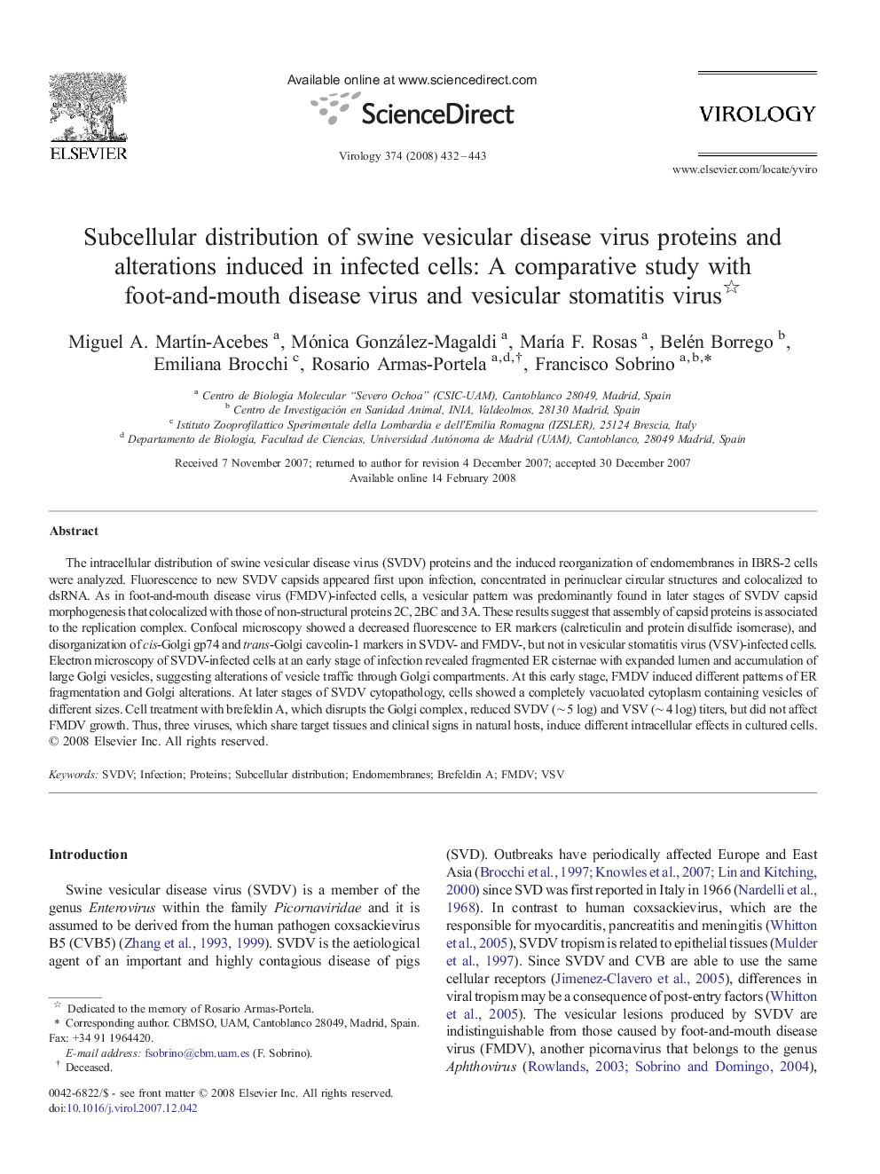 Subcellular distribution of swine vesicular disease virus proteins and alterations induced in infected cells: A comparative study with foot-and-mouth disease virus and vesicular stomatitis virus 