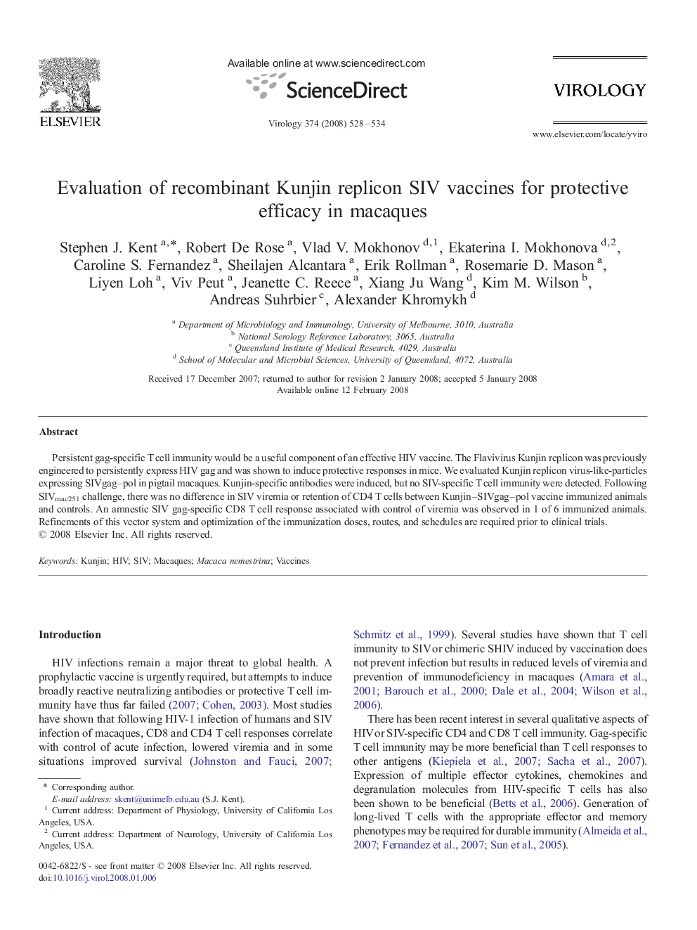 Evaluation of recombinant Kunjin replicon SIV vaccines for protective efficacy in macaques