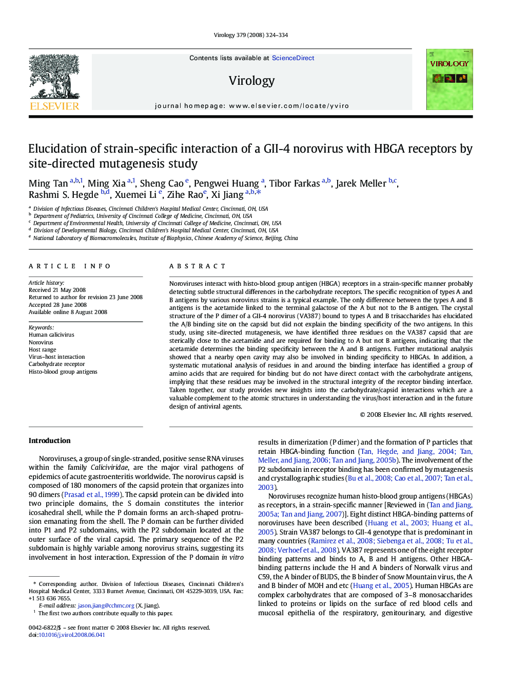 Elucidation of strain-specific interaction of a GII-4 norovirus with HBGA receptors by site-directed mutagenesis study