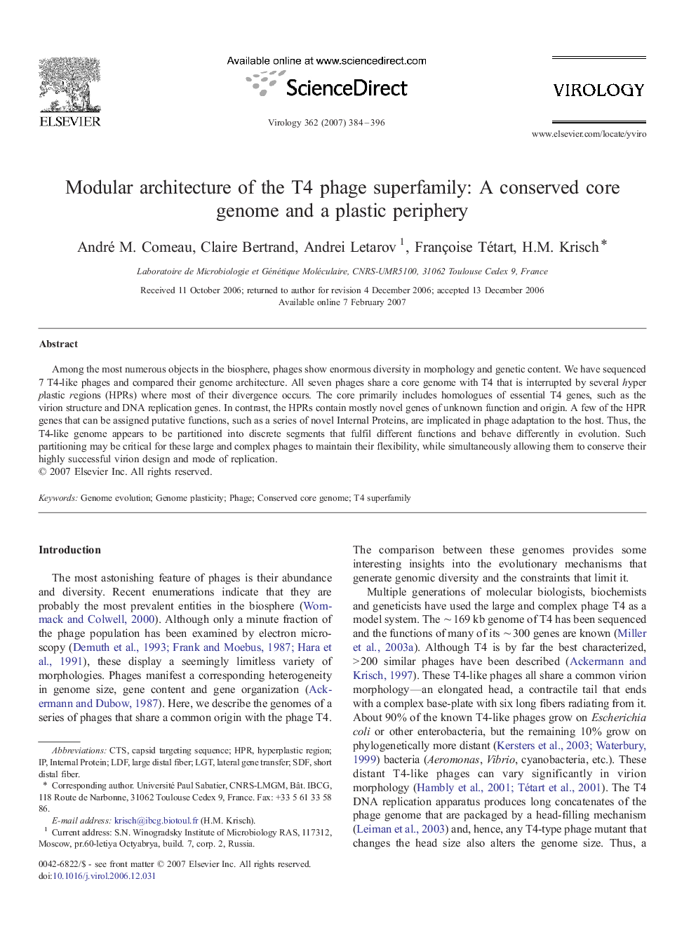 Modular architecture of the T4 phage superfamily: A conserved core genome and a plastic periphery