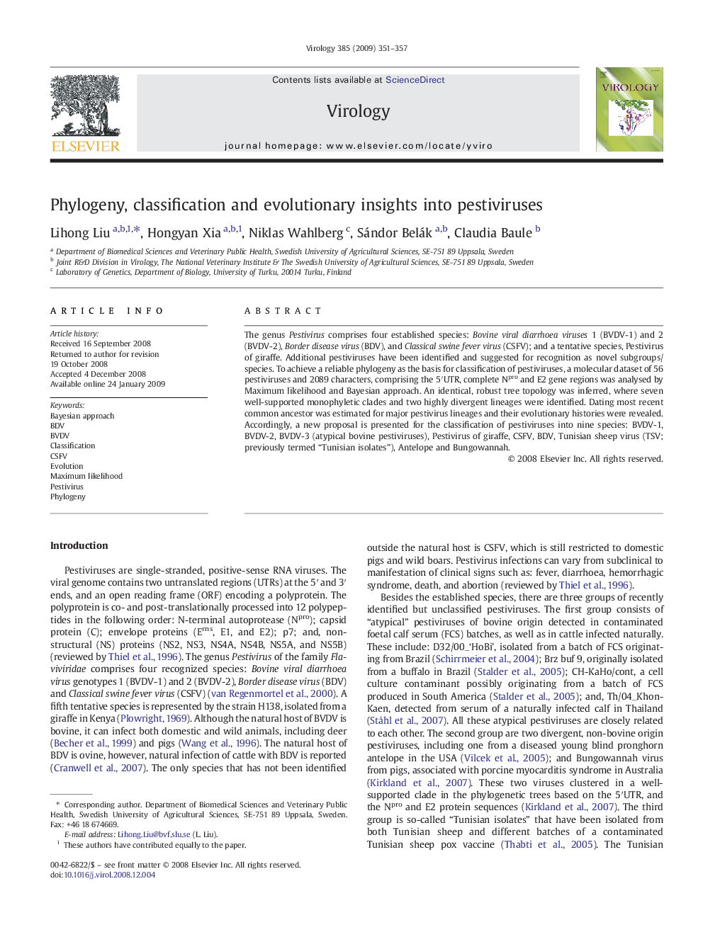 Phylogeny, classification and evolutionary insights into pestiviruses