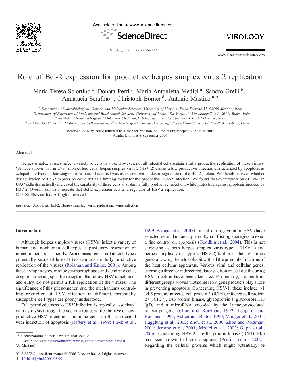 Role of Bcl-2 expression for productive herpes simplex virus 2 replication