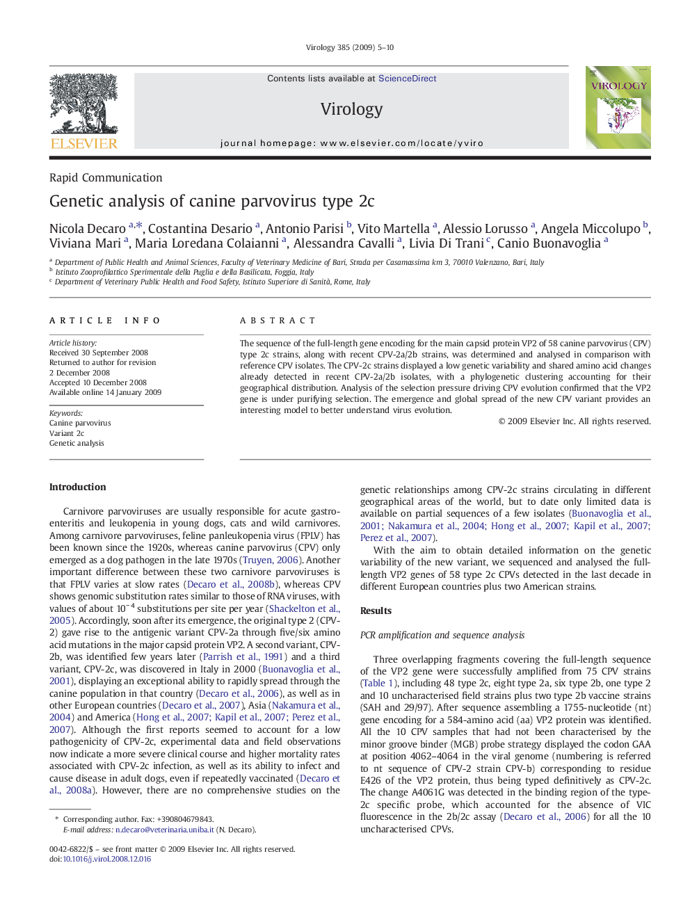 Genetic analysis of canine parvovirus type 2c