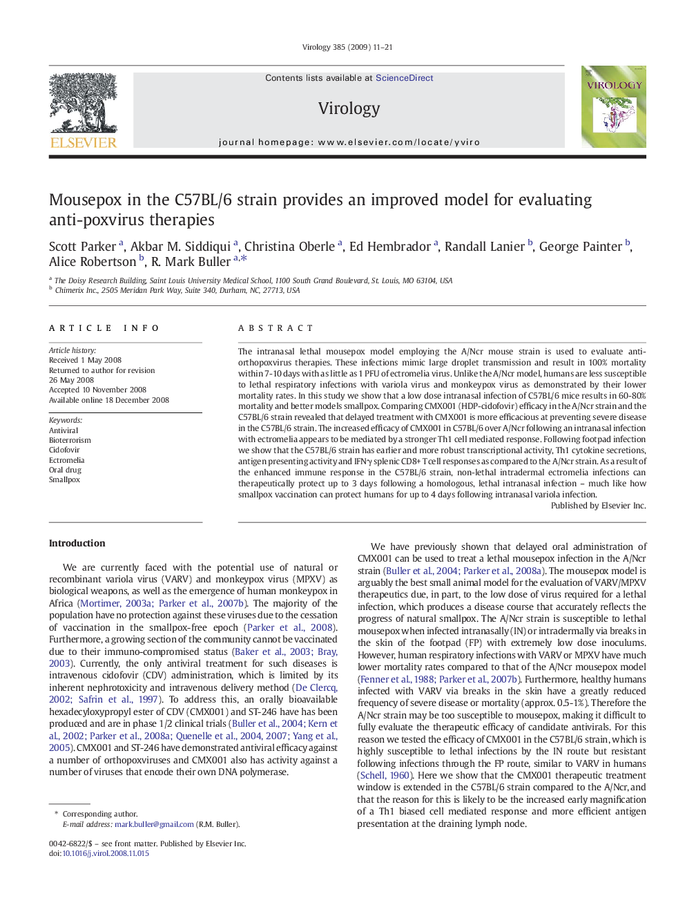 Mousepox in the C57BL/6 strain provides an improved model for evaluating anti-poxvirus therapies