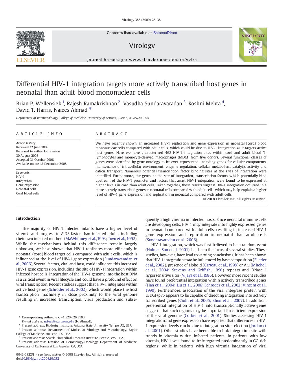 Differential HIV-1 integration targets more actively transcribed host genes in neonatal than adult blood mononuclear cells