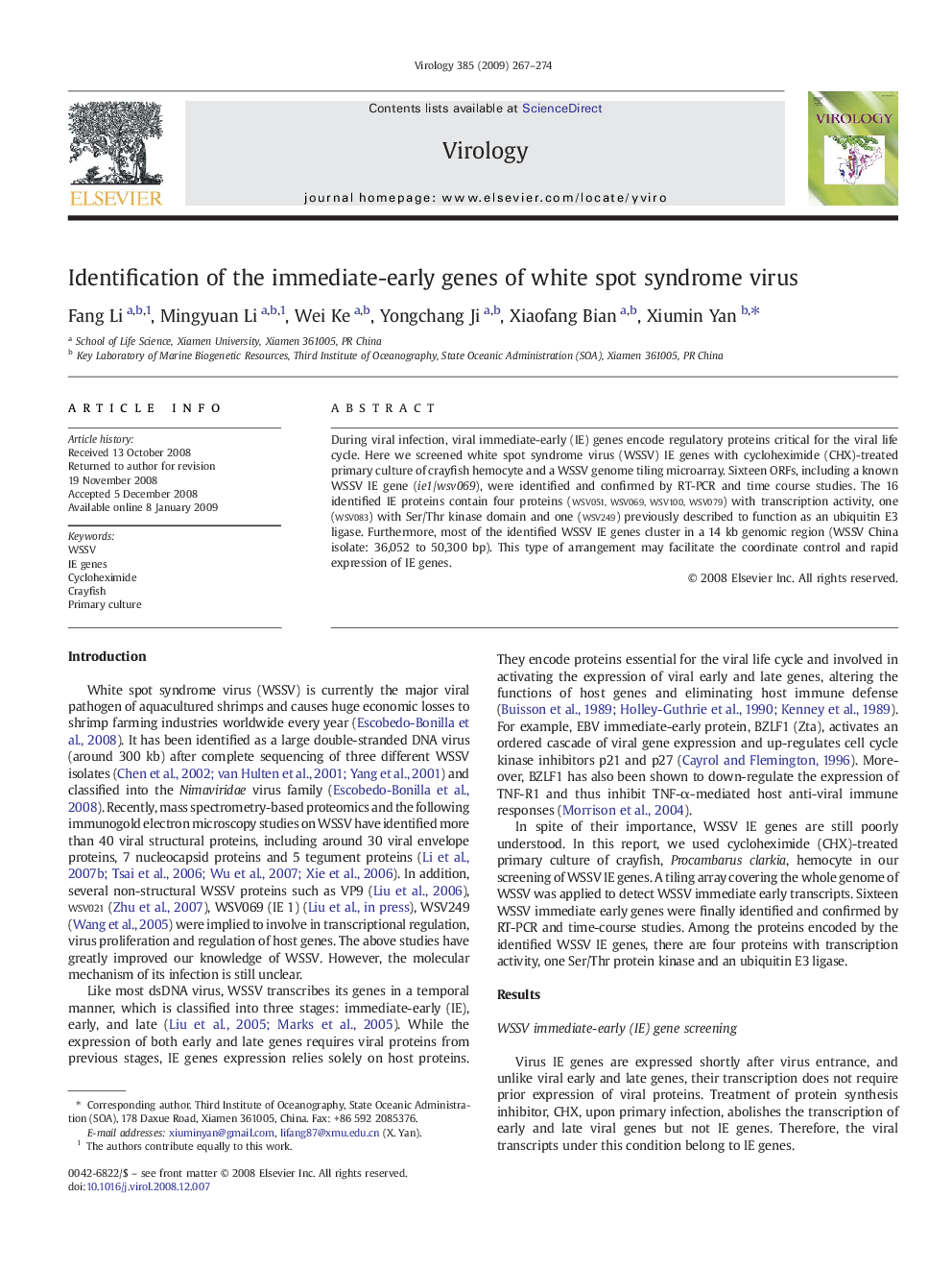 Identification of the immediate-early genes of white spot syndrome virus