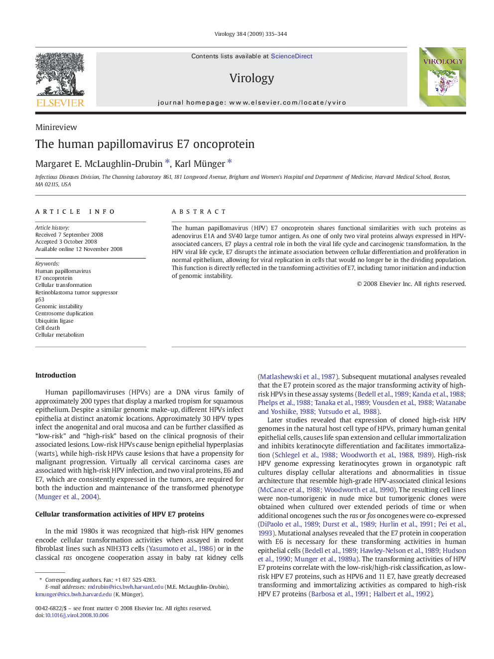 The human papillomavirus E7 oncoprotein