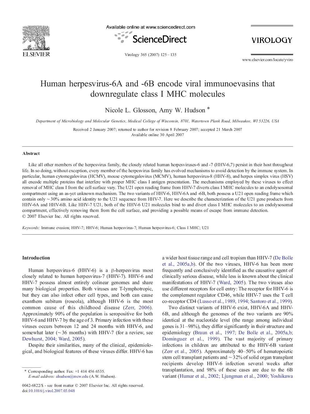 Human herpesvirus-6A and -6B encode viral immunoevasins that downregulate class I MHC molecules