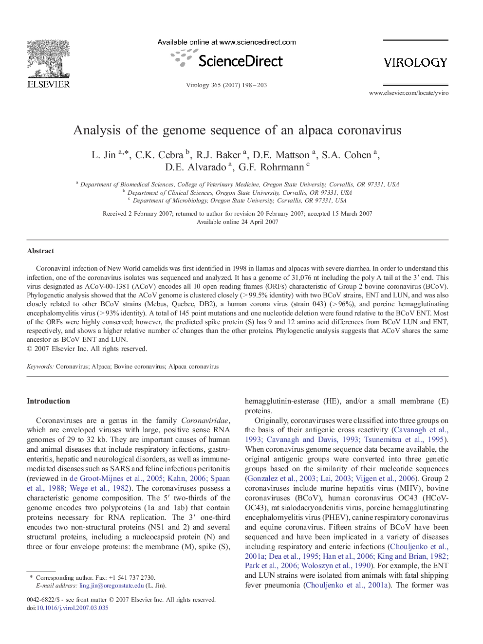 Analysis of the genome sequence of an alpaca coronavirus