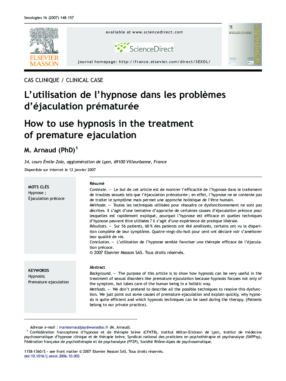 L'utilisation de l'hypnose dans les problèmes d'éjaculation prématurée