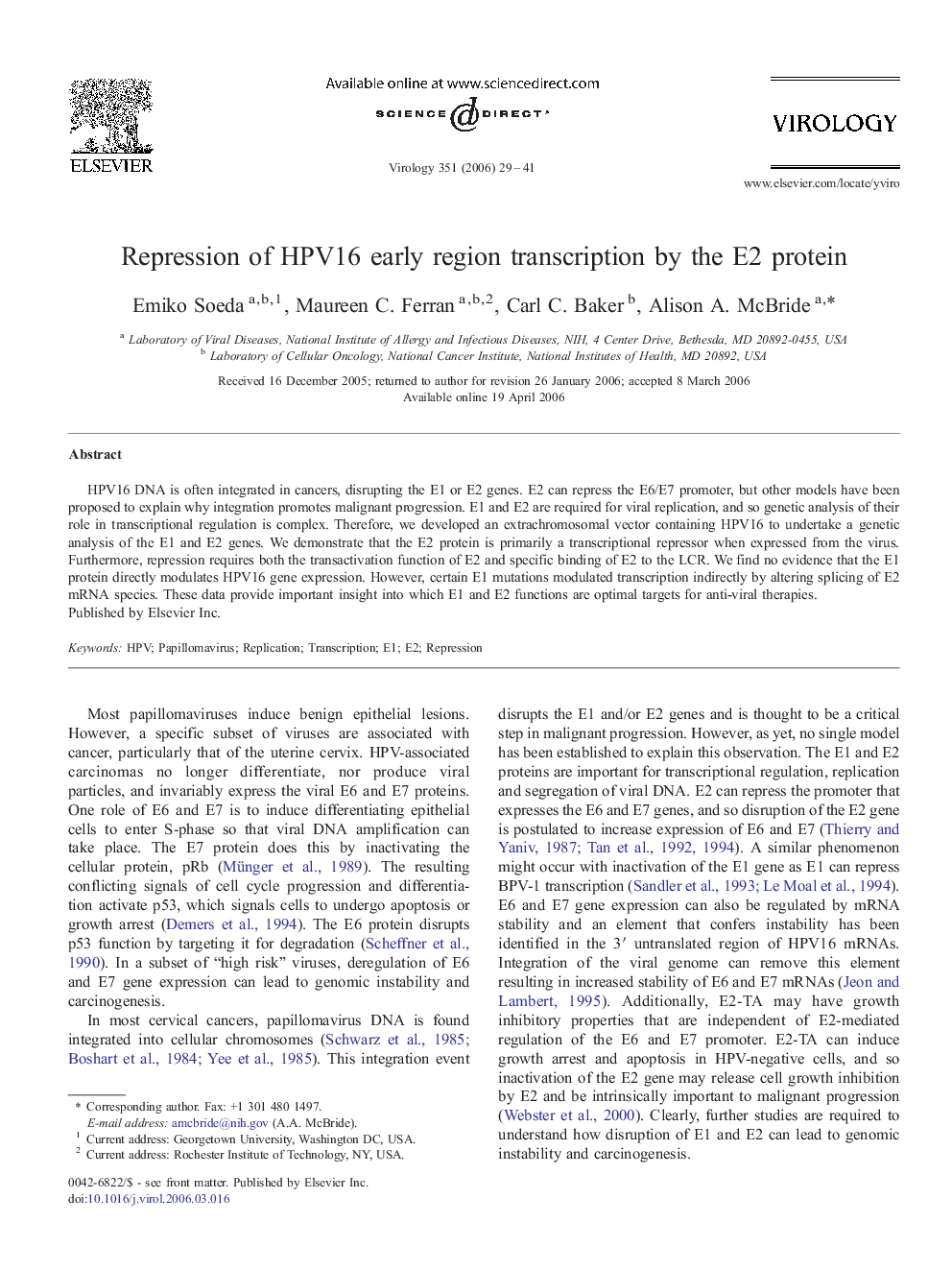 Repression of HPV16 early region transcription by the E2 protein