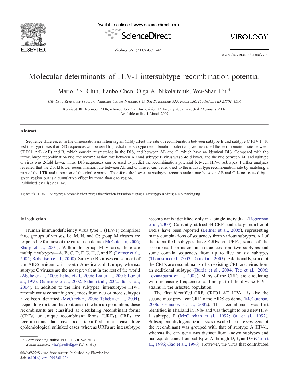 Molecular determinants of HIV-1 intersubtype recombination potential