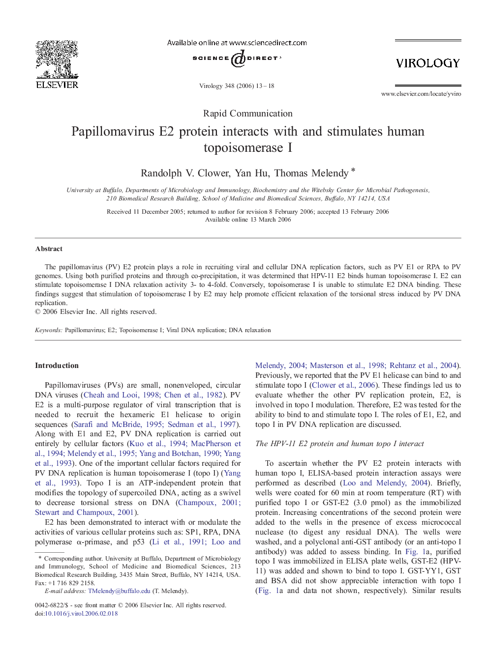 Papillomavirus E2 protein interacts with and stimulates human topoisomerase I