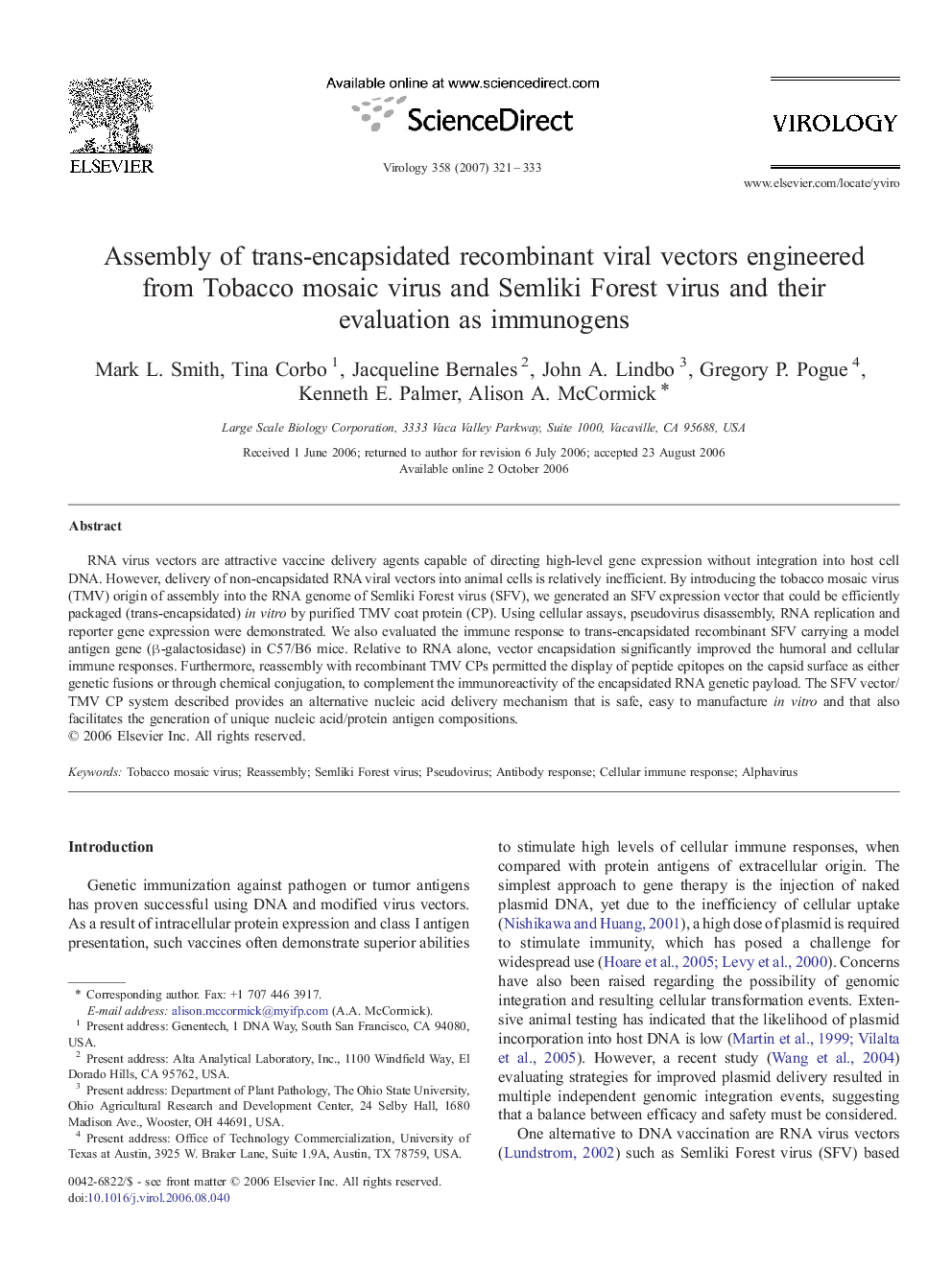 Assembly of trans-encapsidated recombinant viral vectors engineered from Tobacco mosaic virus and Semliki Forest virus and their evaluation as immunogens