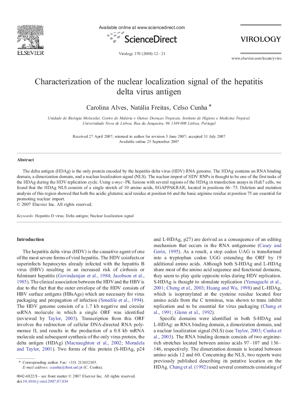 Characterization of the nuclear localization signal of the hepatitis delta virus antigen