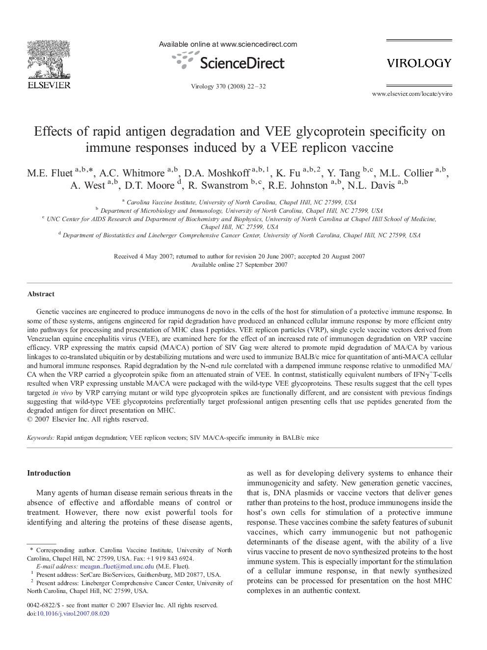Effects of rapid antigen degradation and VEE glycoprotein specificity on immune responses induced by a VEE replicon vaccine