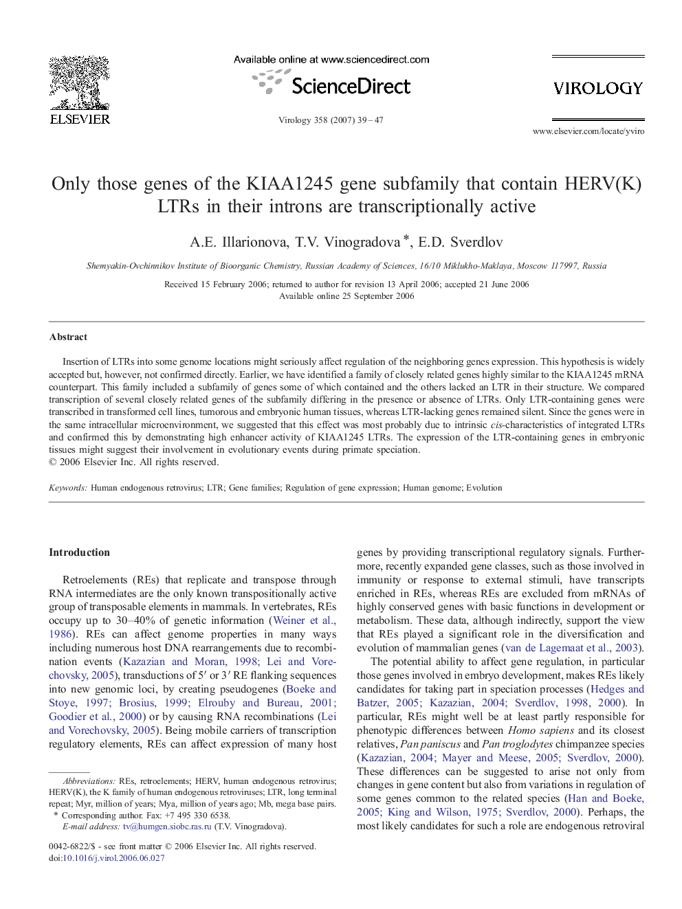 Only those genes of the KIAA1245 gene subfamily that contain HERV(K) LTRs in their introns are transcriptionally active