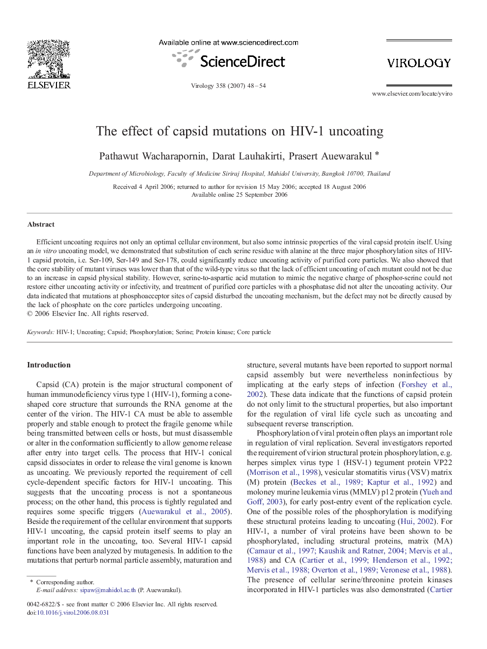 The effect of capsid mutations on HIV-1 uncoating