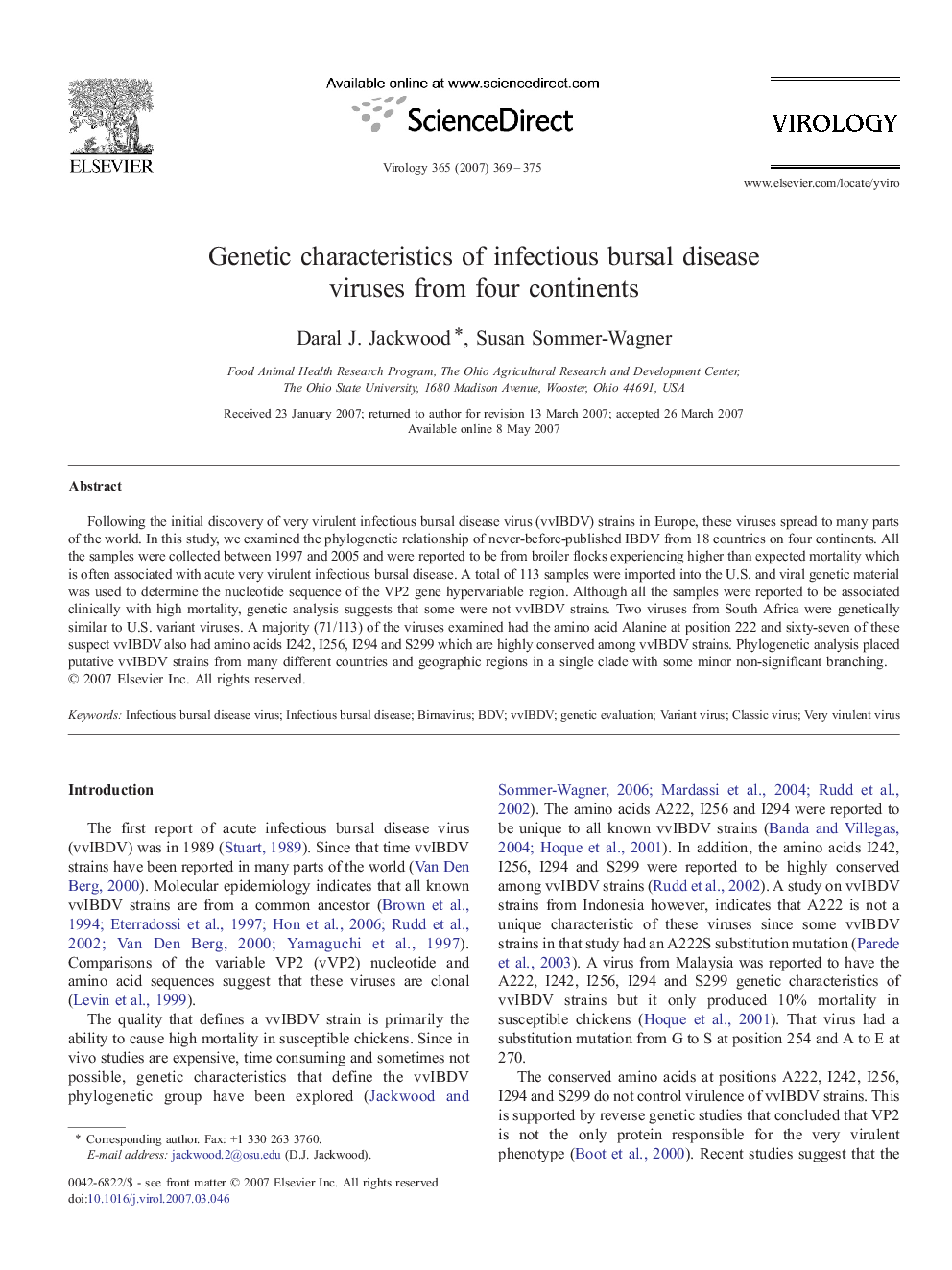 Genetic characteristics of infectious bursal disease viruses from four continents