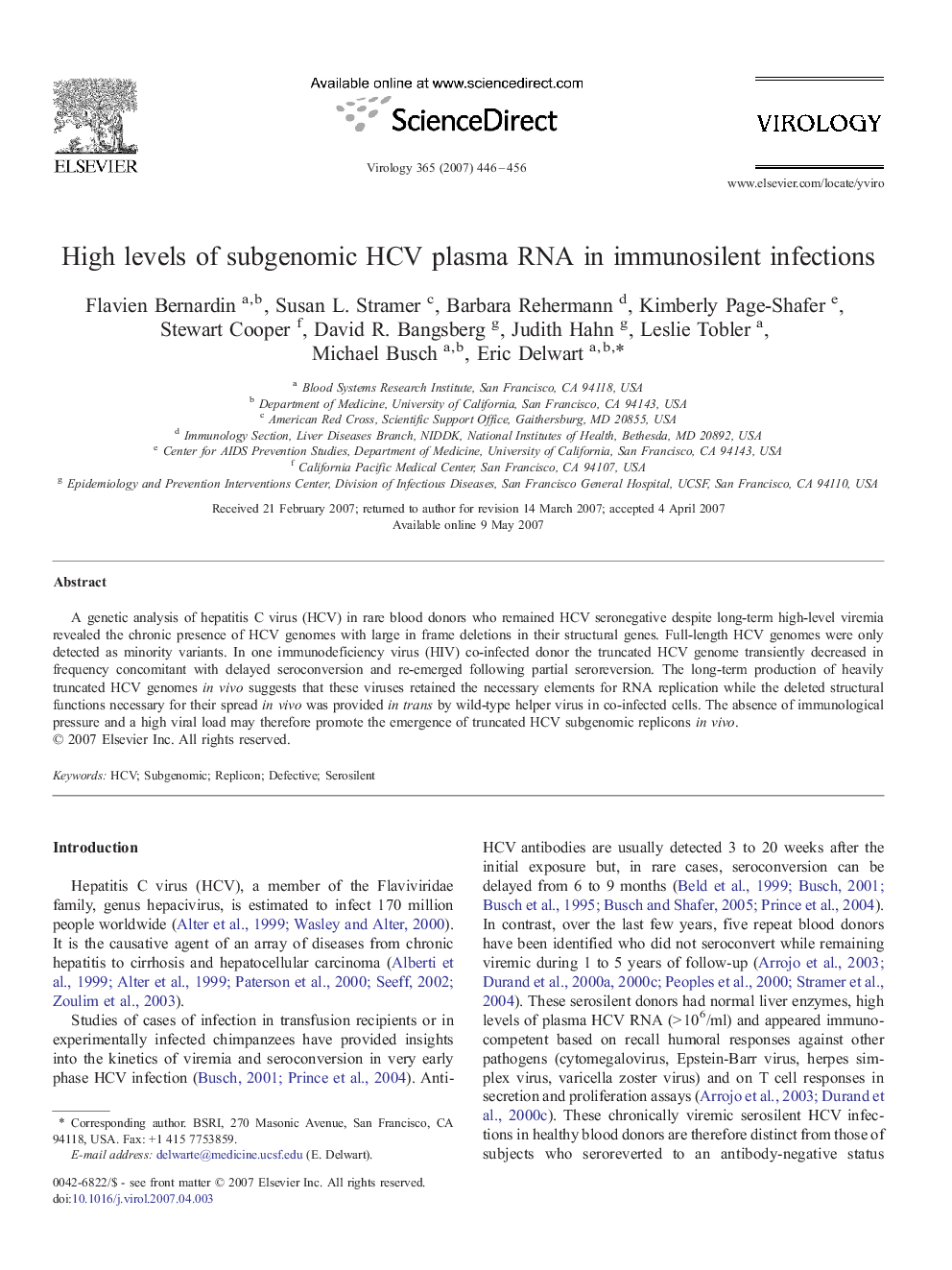 High levels of subgenomic HCV plasma RNA in immunosilent infections