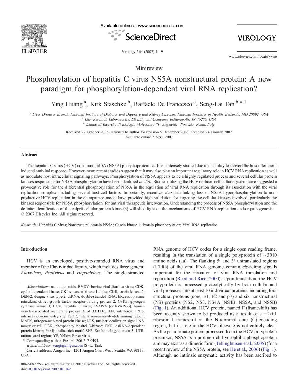 Phosphorylation of hepatitis C virus NS5A nonstructural protein: A new paradigm for phosphorylation-dependent viral RNA replication?