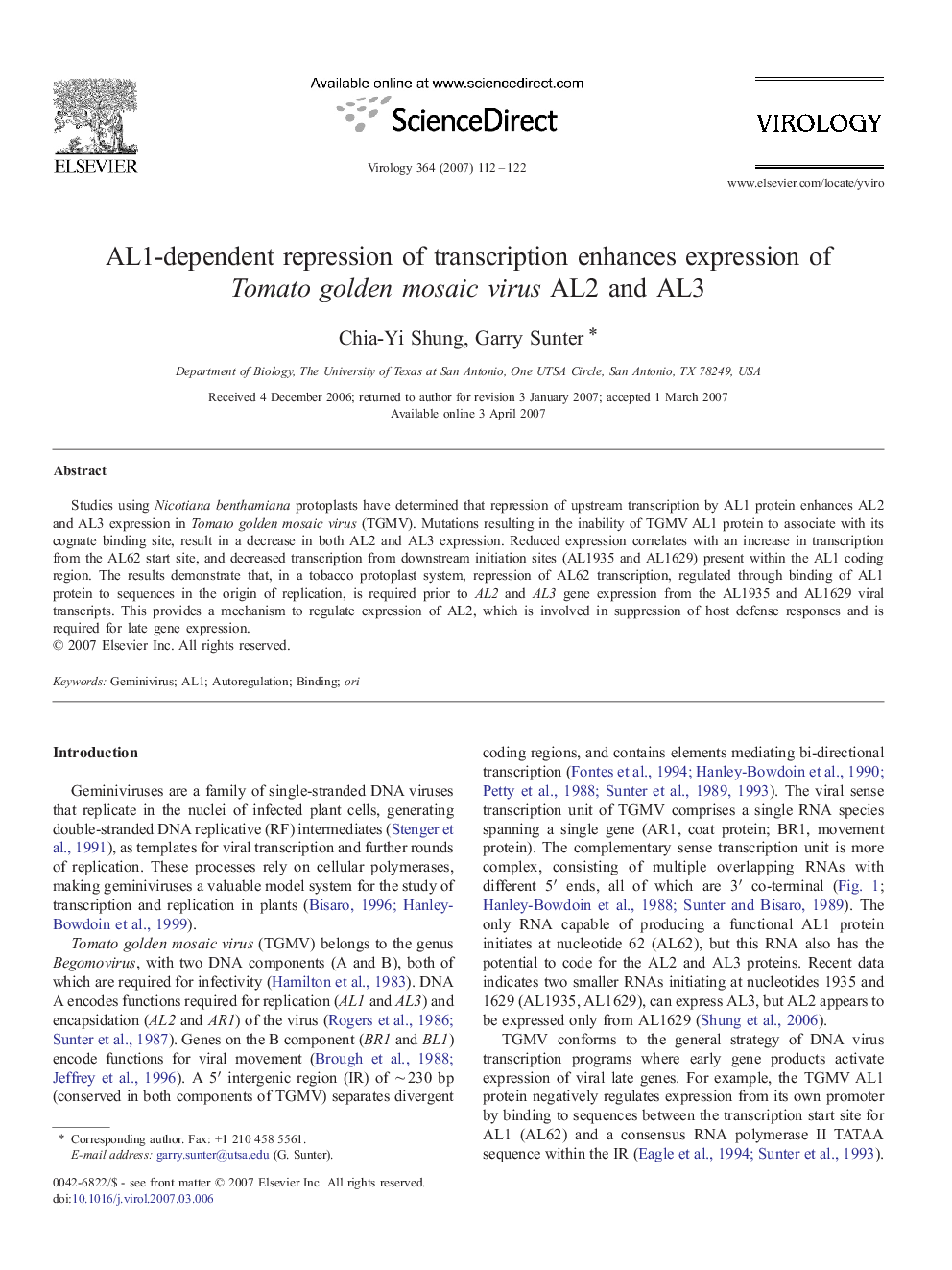 AL1-dependent repression of transcription enhances expression of Tomato golden mosaic virus AL2 and AL3