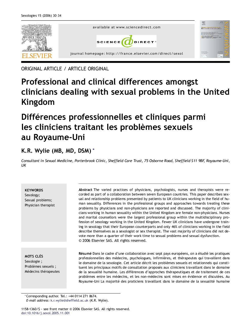 Professional and clinical differences amongst clinicians dealing with sexual problems in the United Kingdom