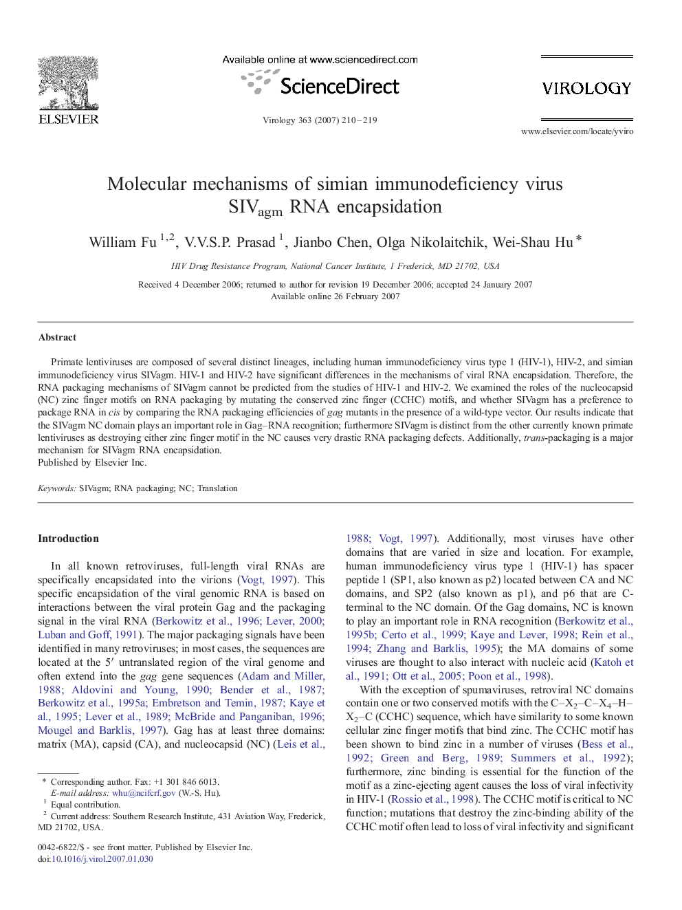 Molecular mechanisms of simian immunodeficiency virus SIVagm RNA encapsidation