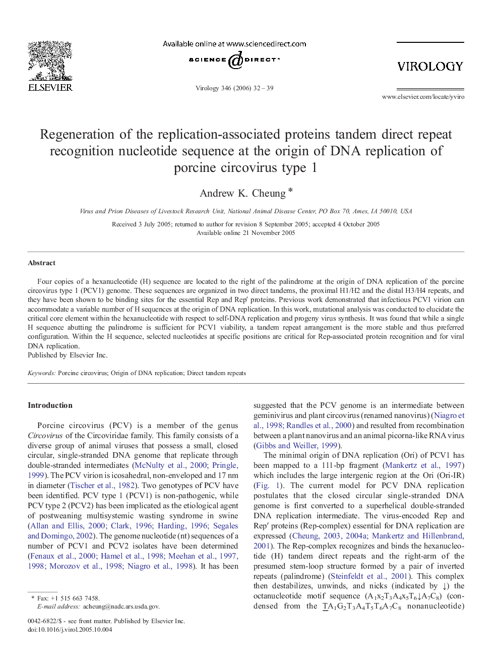 Regeneration of the replication-associated proteins tandem direct repeat recognition nucleotide sequence at the origin of DNA replication of porcine circovirus type 1