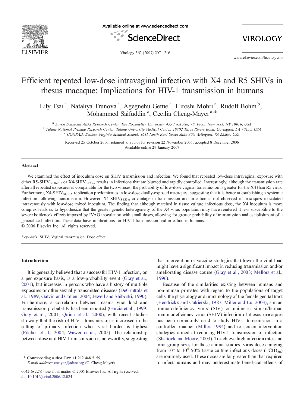 Efficient repeated low-dose intravaginal infection with X4 and R5 SHIVs in rhesus macaque: Implications for HIV-1 transmission in humans